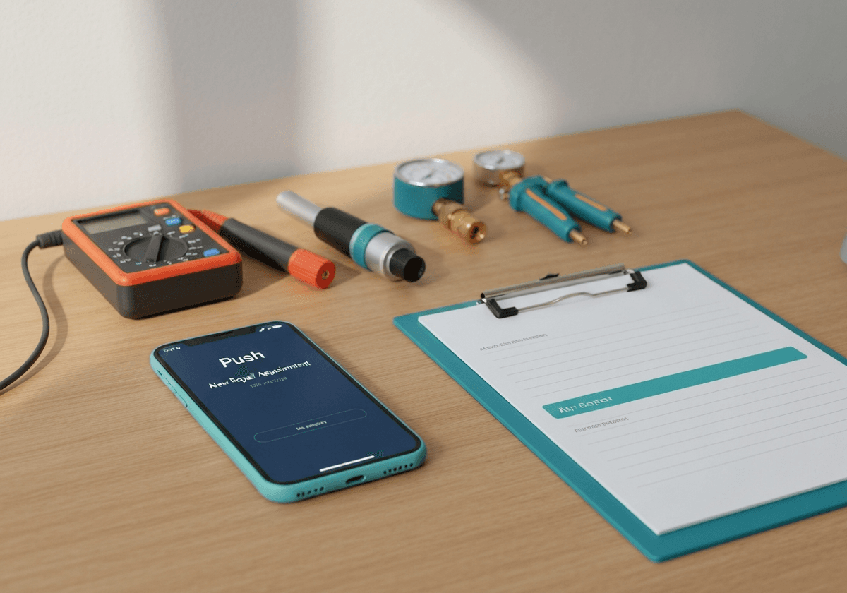 Smartphone showing notification on work desk