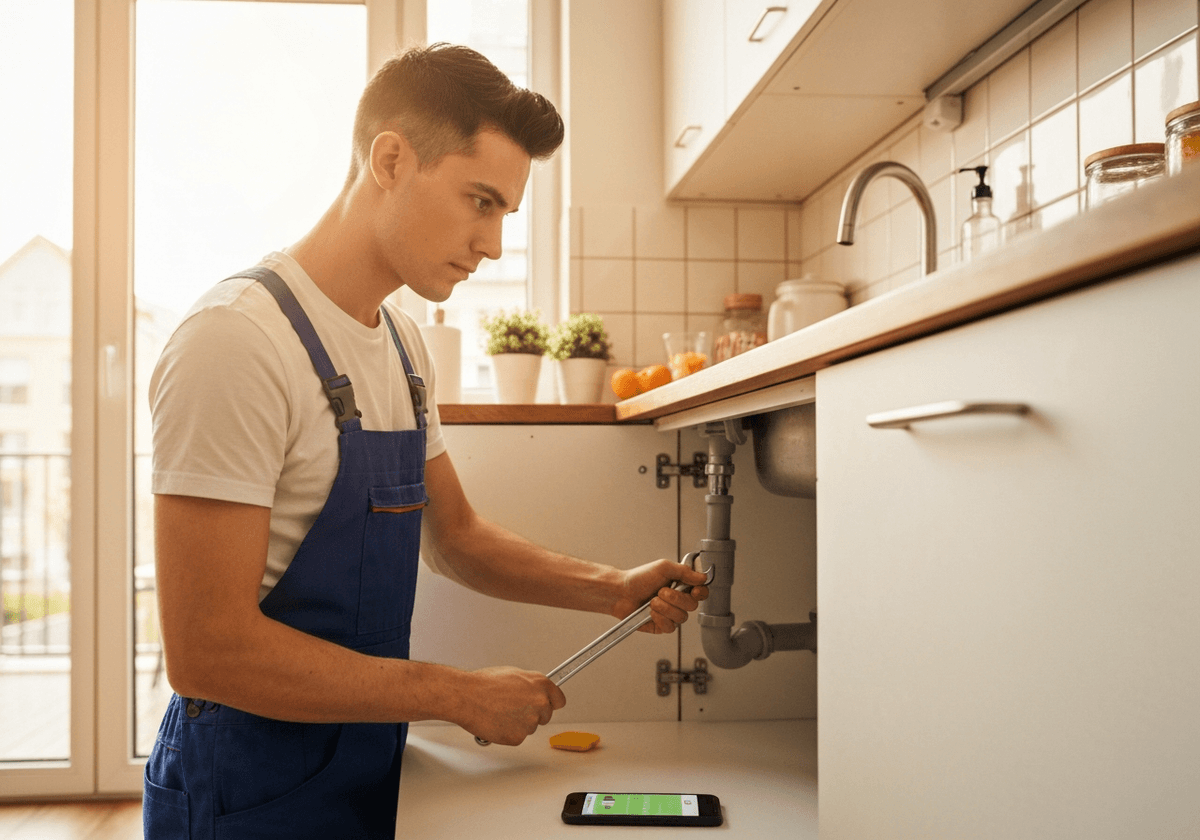 Plumber responding to emergency water leak repair